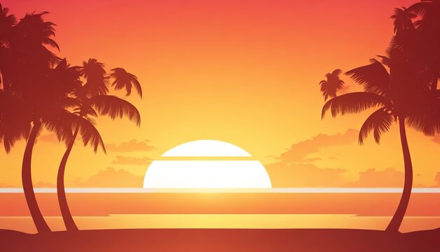 sunset in beach, palm in sunset beach