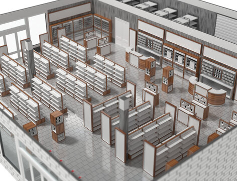 Consumer electronics store, isometric view, 3d illustration