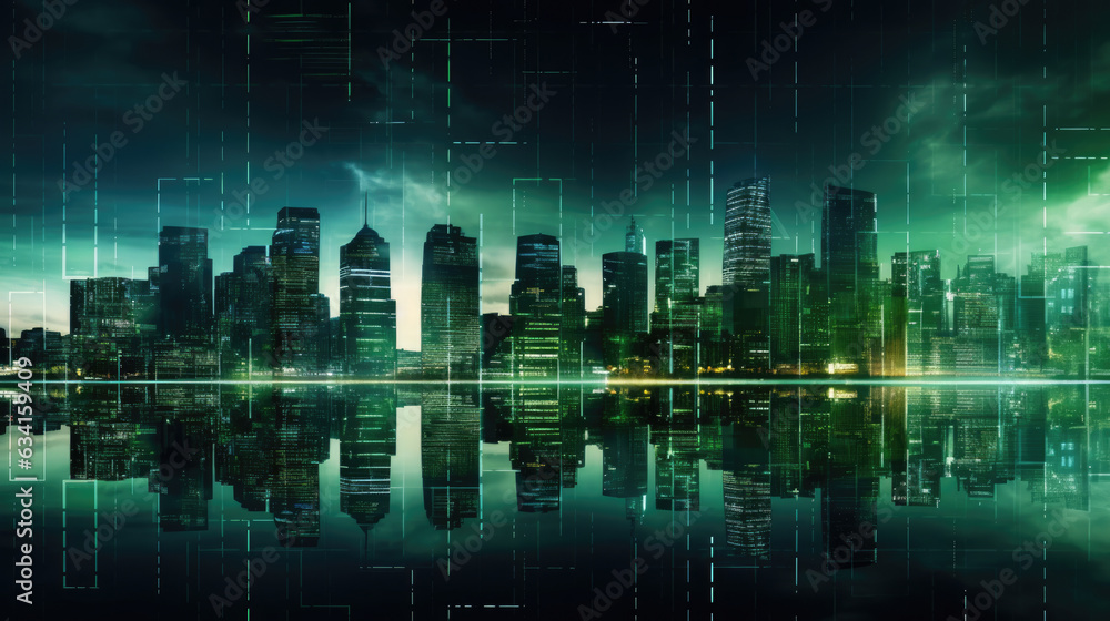 Aufkleber abstract background of green smart futuristic city. created with generative ai technology.