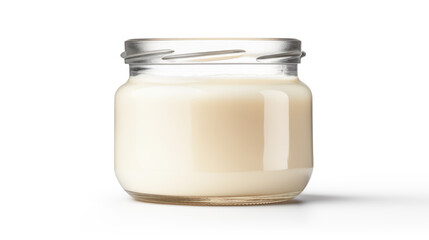 Cream jar. Cosmetic jar mockup. Round white bottle. Glass creme container blank on white background. Created with Generative AI technology.