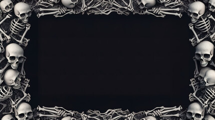 Halloween Spooky Bones Skull Border Frame Black Background Illustration