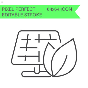 solar panel icon, eco friendly, sustainable, renewable and alternative energy symbols ecology icons .Editable Stroke. 64x64 Pixel Perfect.