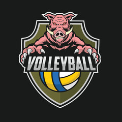 volleyball logo wild boar vector art illustration design
