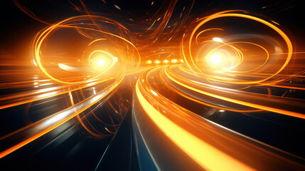 Fototapeta na wymiar Modern technology background with orange high-speed lights