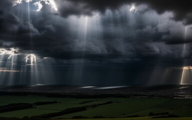 sky with dark clouds with countryside landscape,rain background