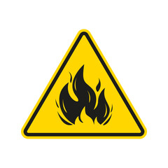 Fire warning sign. Flammable icon. Flame, danger triangle label. Vector illustration.