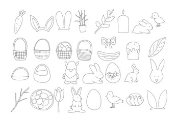 Easter doodle set spring cute design element. Spring easter traditional egg coloring page design