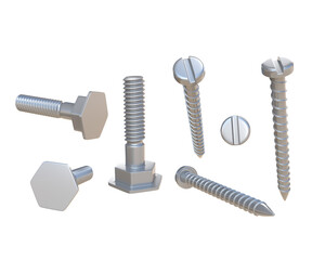 3D Rendering Screws And Bolts Isolated On Transparent Background, PNG File Add