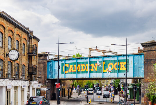 London, UK - May 17,2023:  Camden Town Welcome bridge, famous neighbornhow of alternative culture shops