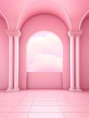 Pink room with pink wall mock up, product presentation concept, ai generated