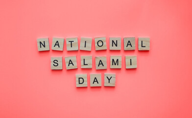 September 7, National Salami Day, minimalistic banner with the inscription in wooden letters