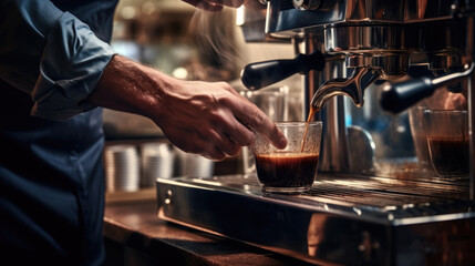 Barista Cafe Making Coffee Preparation. Service Concept. Created with Generative AI technology.