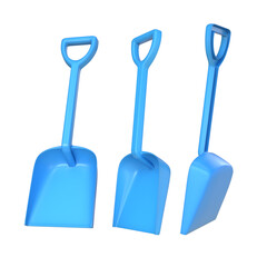 3D Rendering Blue Sand Shovel Different Angle View Isolated On Transparent Background, PNG File Add