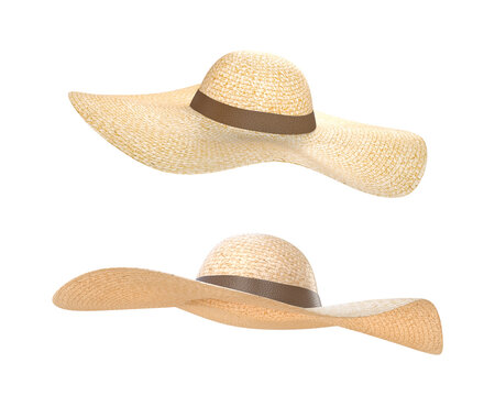 3D Rendering Sun Hat Different Angle View Isolated On Transparent Background, PNG File Add