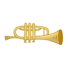 Single trumpet icon. A wind instrument. Icon for print and digital. A hand-drawn symbol of the trumpet. Vector