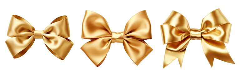 Gold bow isolated on transparent or white background, PNG
