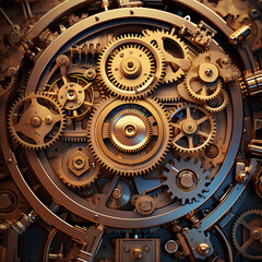 Fototapeta na wymiar Image of a Steampunk themed setting with highly detailed gears, cogs and metal elements