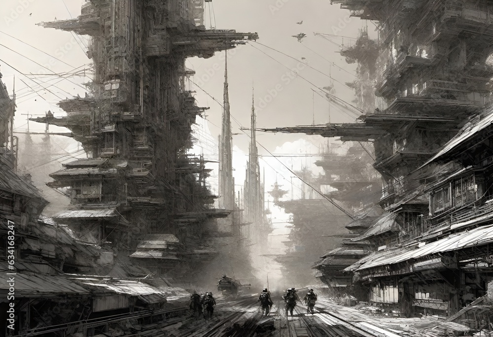 Poster black and white image in the style of futurism. ai generative.