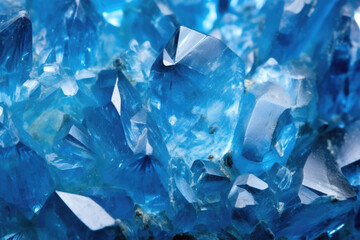 Blue sparkling mineral stone crystals background.