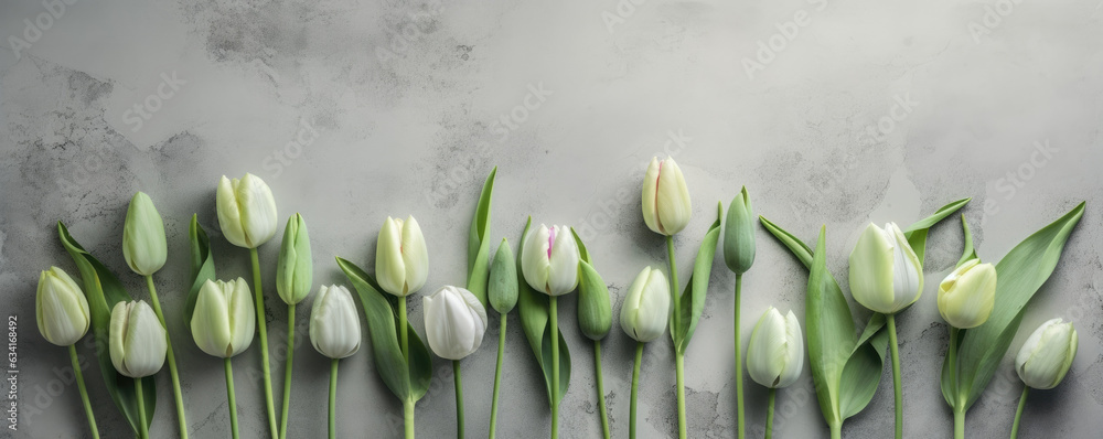 Aufkleber an array of tulips shielded by a wall of petals