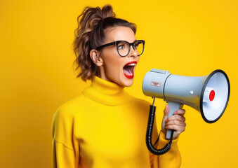 Naklejka premium Frau mit Megaphone