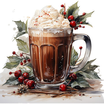 Watercolor christmas hot choko clipart, watercolor clipart,