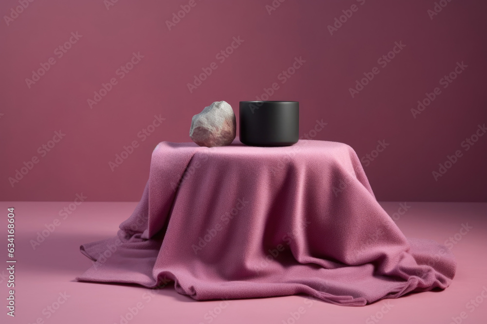 Poster soft magenta blanket with a nordic twist. minimalist mockup for podium display or showcase. ai gener