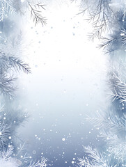 Watercolor blue pastel illustration with winter snow flakes, copy space and ai generated