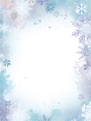 Watercolor blue pastel illustration with winter snow flakes, copy space and ai generated