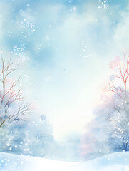 Watercolor illustration with winter wonderland forest, ai generated