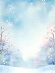 Foto op Plexiglas Watercolor illustration with winter wonderland forest, ai generated © TatjanaMeininger