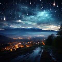 Breathtaking scene of a meteor shower illuminating the night sky