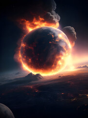earth armageddon, end of the earth, fire, space, crash, explosion