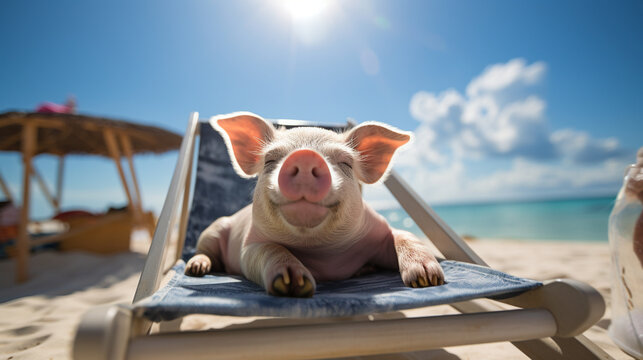 Belly-Up Relaxation: A mini pig lounging on its back with all four legs in the air, basking in the sun, showcasing their carefree and amusing relaxation habits 