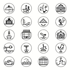 Outline icon set, isolated white background, hero icons, silhouettes,  simple, renovation, construction, furniture, etc.