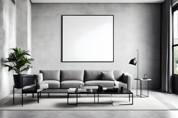 modern living room with sofa and wall frame mockup