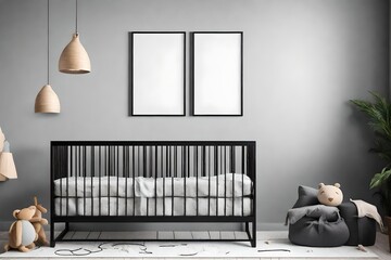 baby bed and wall frame mockup