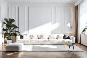 modern living room with sofa and wall frame mockup