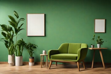 modern living room with sofa and wall frame mockup