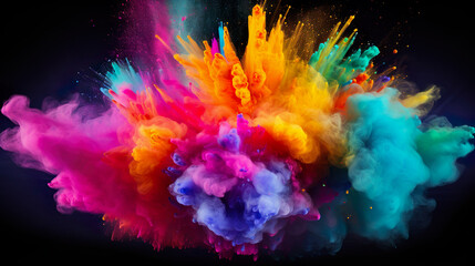 Obraz na płótnie Canvas Splash of color paint, water or smoke on dark background, abstract pattern, color explosion of smoke colors, lgbt colors, generative ai.