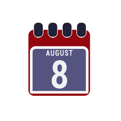 Calendar displaying page of the day 8 (eighth) of the August - Day 8 of month. Illustration

