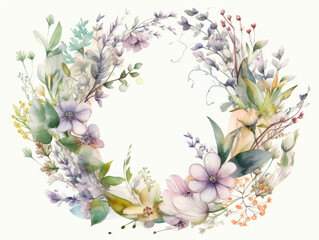 A vibrant watercolor painting of a floral wreath Generative Ai