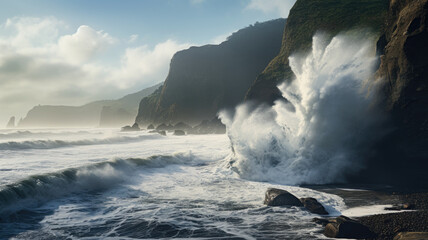 wave crashing on the rocks