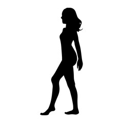 Obraz na płótnie Canvas Vector illustration. Silhouette of a girl on the beach barefoot.