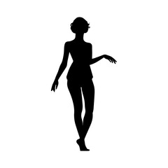 Vector illustration. Silhouette of a girl on the beach barefoot.