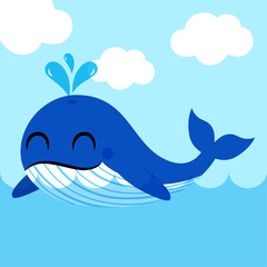 Cute whale illustration with background