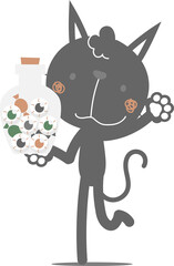 happy halloween holiday festival with cute black cat and jar of eyeball and candy, flat png cartoon character transparent element design