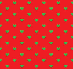 Seamless pattern of light green heart with soft shadow on red background, Green heart shaped seeds on red strawberry surface, Christmas Theme