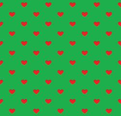 Seamless pattern mini hole red heart on green background, Christmas Theme