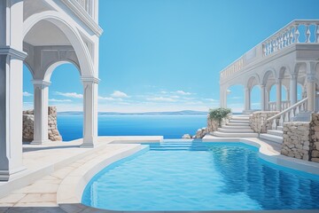 Beautiful Shot of a Modern House near the Sea. Greece. Santorini